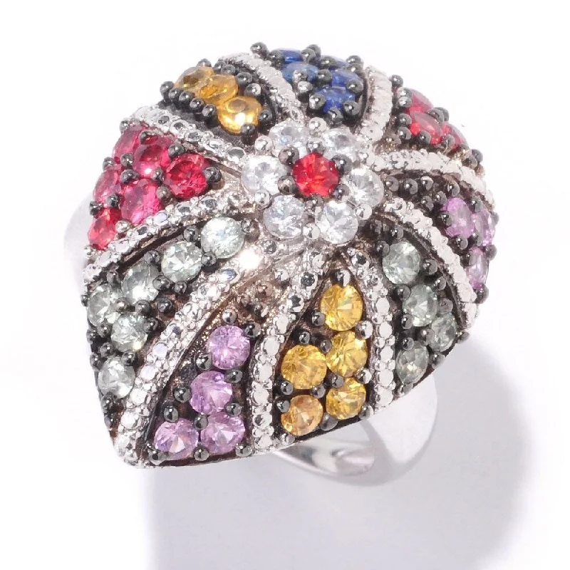 Sterling Silver 1.91Ctw Multi Sapphire Cluster Ring