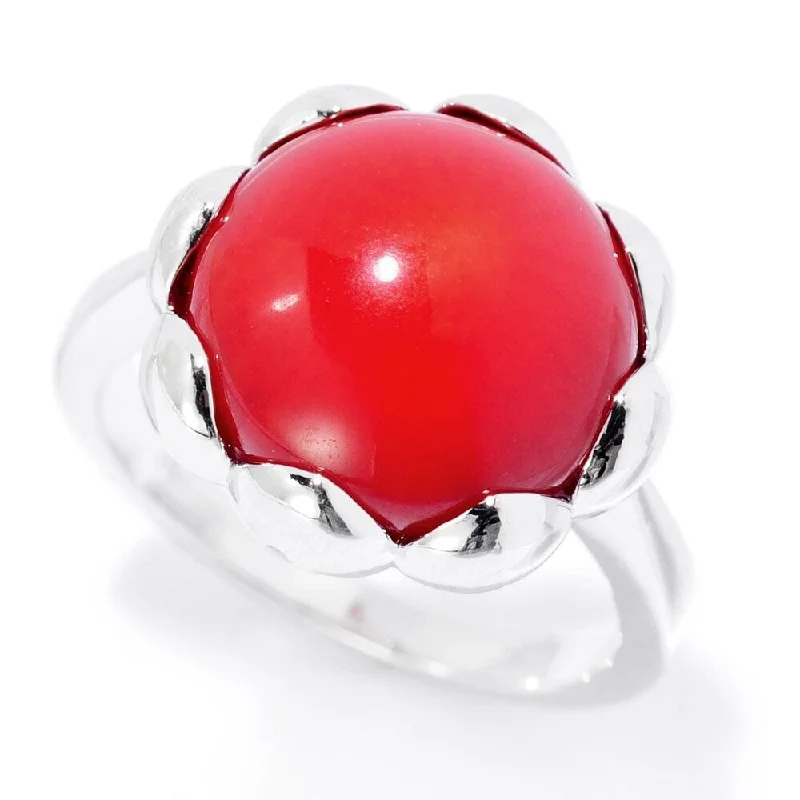 Sterling Silver 12mm Red Coral Flower Ring