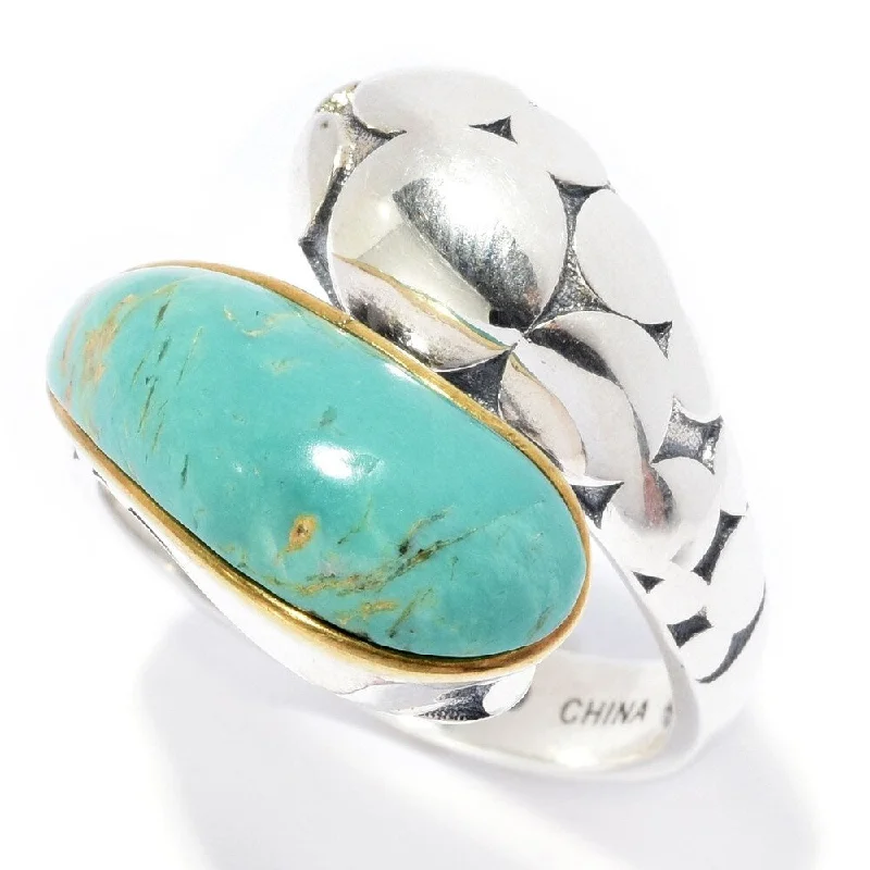 Sterling Silver 17.5 x 6.5mm Tyrone Turquoise Bypass Ring