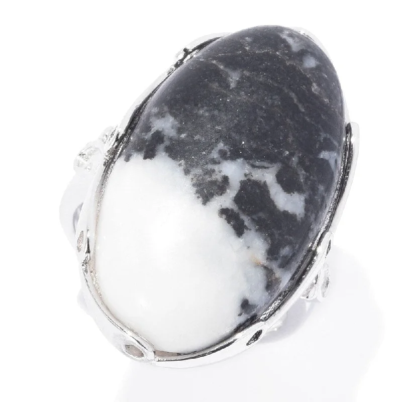 Sterling Silver 25 x 14mm Oval Shaped Cabochon North-South Ring