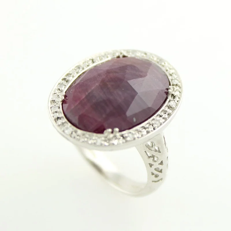 Sterling Silver 8.04ctw Indian Ruby Solitaire w/Accent Ring