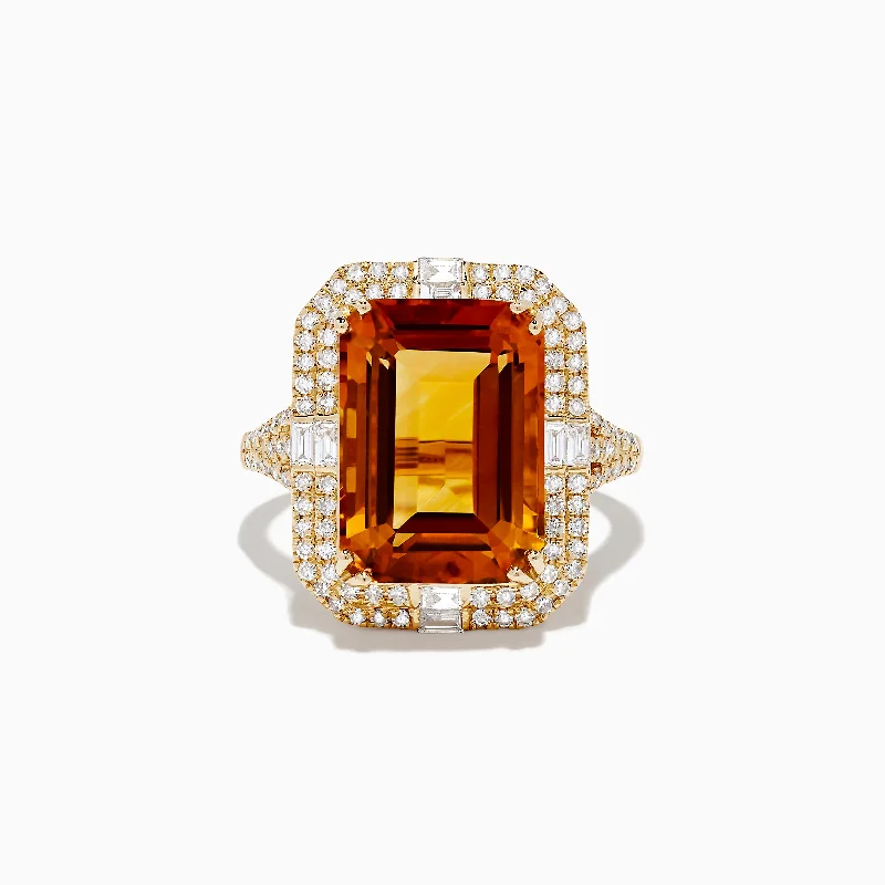 Sunset 14K Yellow Gold Cirtine and Diamond Ring