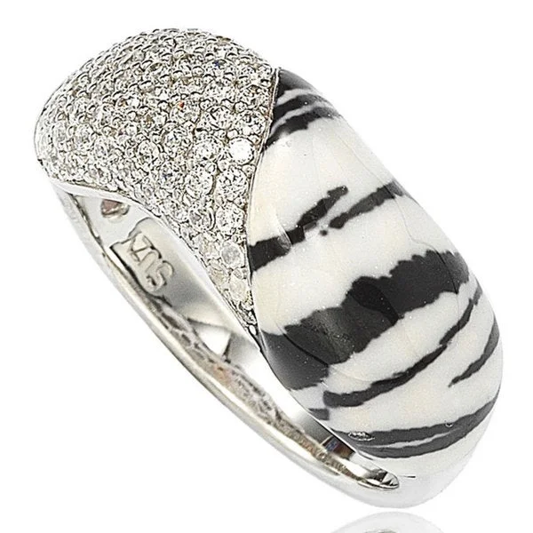 Suzy Levian Cubic Zirconia Sterling Silver Pave & Animal Print Ring