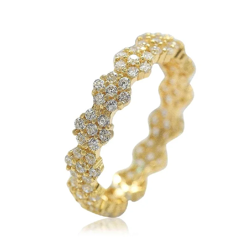 Suzy Levian Golden Sterling Silver Cubic Zirconia Floral Eternity Band