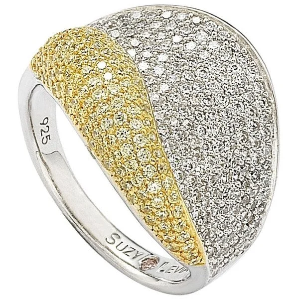 Suzy Levian Sterling Silver Cubic Zirconia Pave Yellow and White Curvy Ring