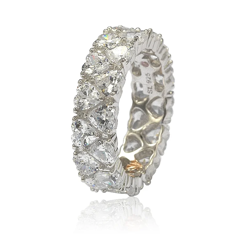 Suzy Levian Sterling Silver Heart Shape White Cubic Zirconia Eternity Band