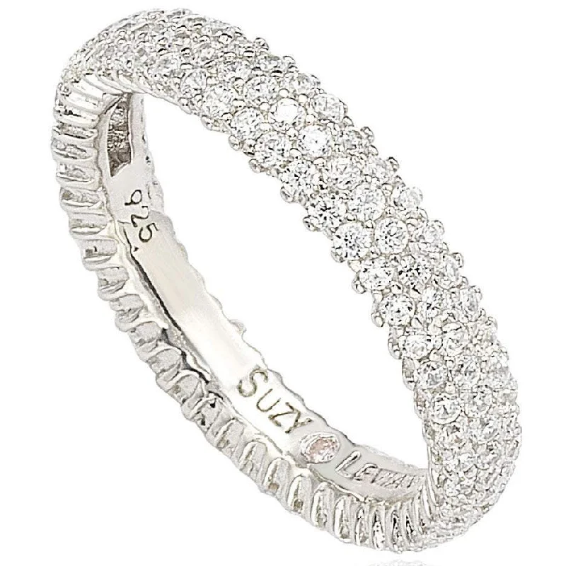 Suzy Levian Sterling Silver Micro-Pave White Cubic Zirconia Eternity Band