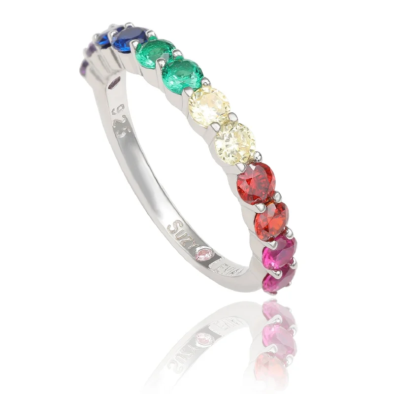 Suzy Levian Sterling Silver Rainbow Cubic Zirconia Half Band