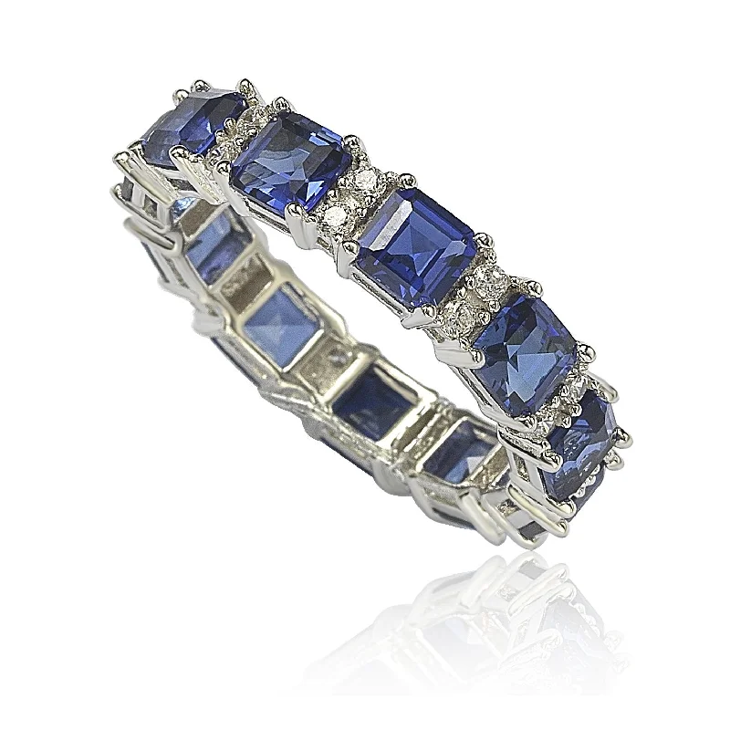 Suzy Levian Sterling Silver Sapphire and Diamond Accent Eternity Band