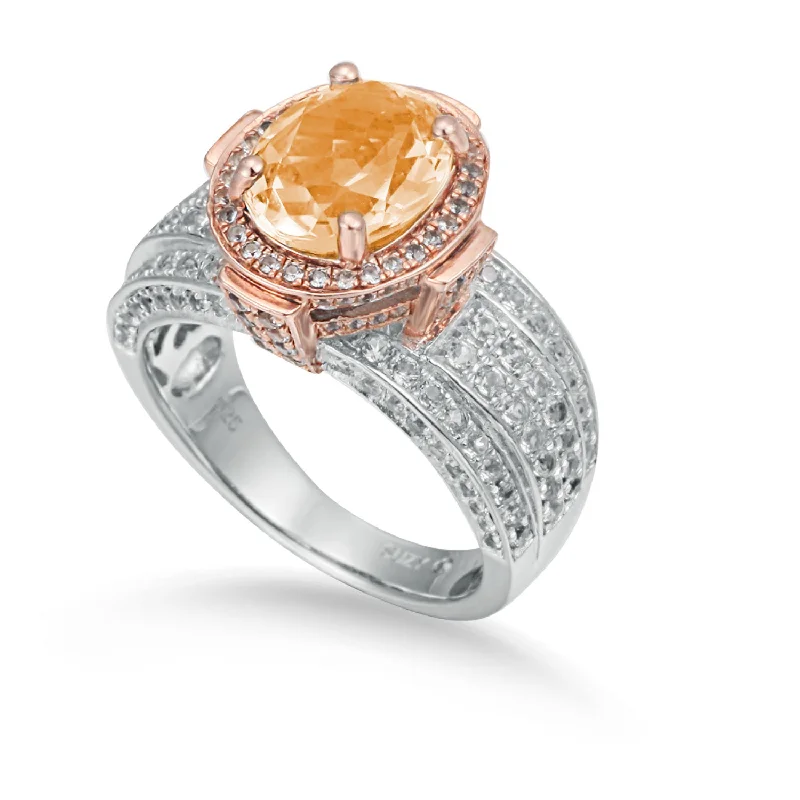 Suzy Levian Two-Tone Sterling Silver 4.65 cttw Orange Citrine Ring