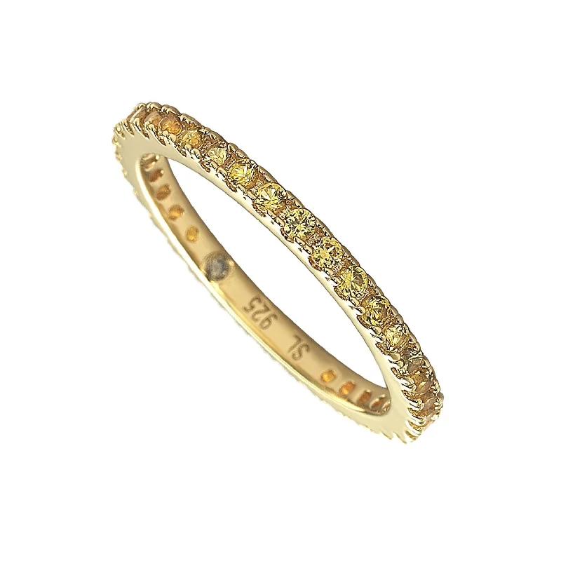 Suzy Levian Yellow Gold Sterling Silver Thin Yellow Sapphire Eternity Band