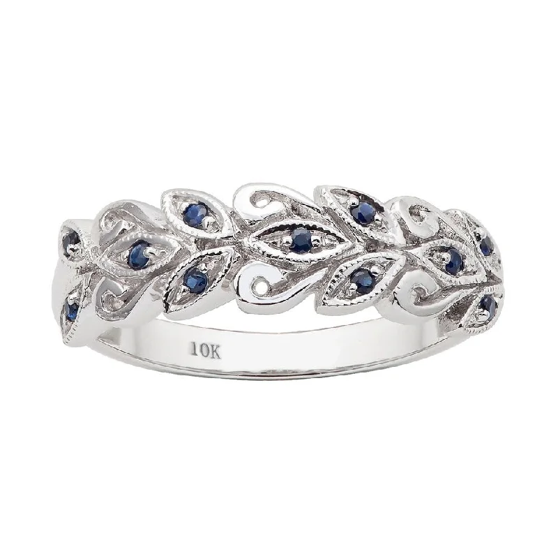 Viducci 10k White Gold Genuine Sapphire Scroll Anniversary Ring