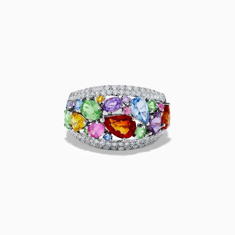 Watercolors 14K White Gold Multi Sapphire and Diamond Ring