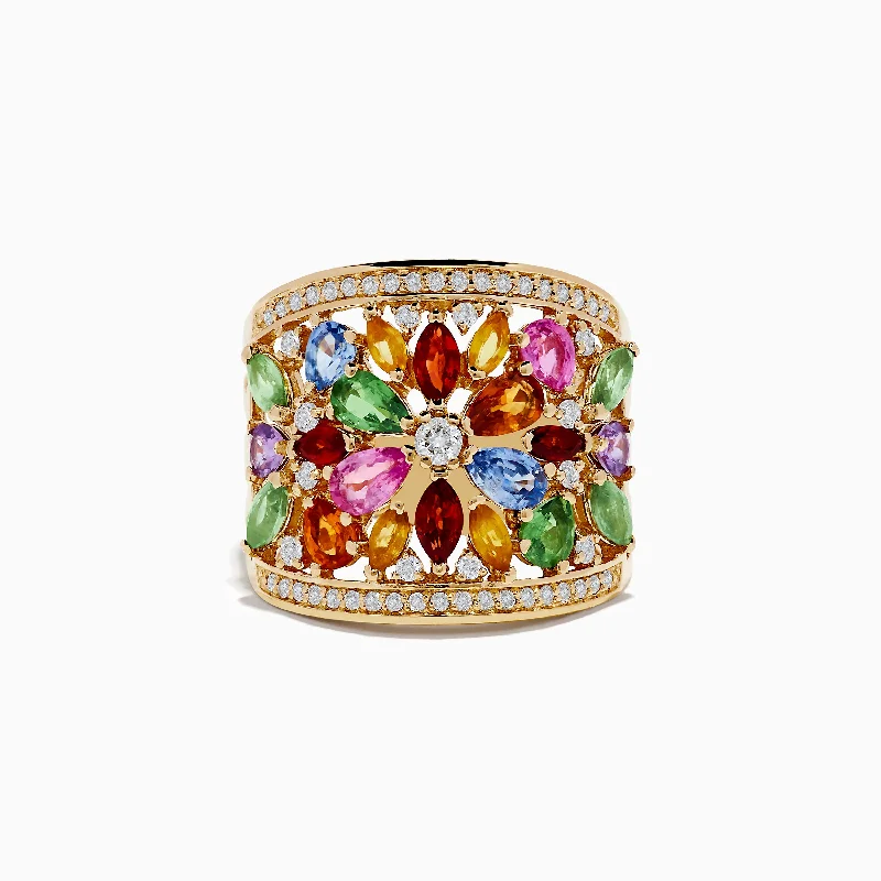 Watercolors 14K Yellow Gold Multi Sapphire and Diamond Ring