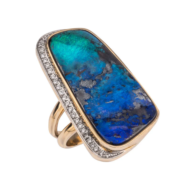 Women's Australian Boulder Opal and Diamond Ring