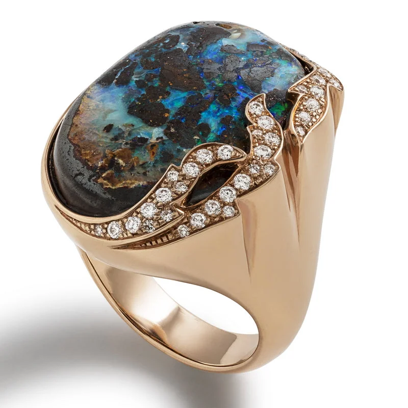 Women's Australian Boulder Opal and Diamond Ring