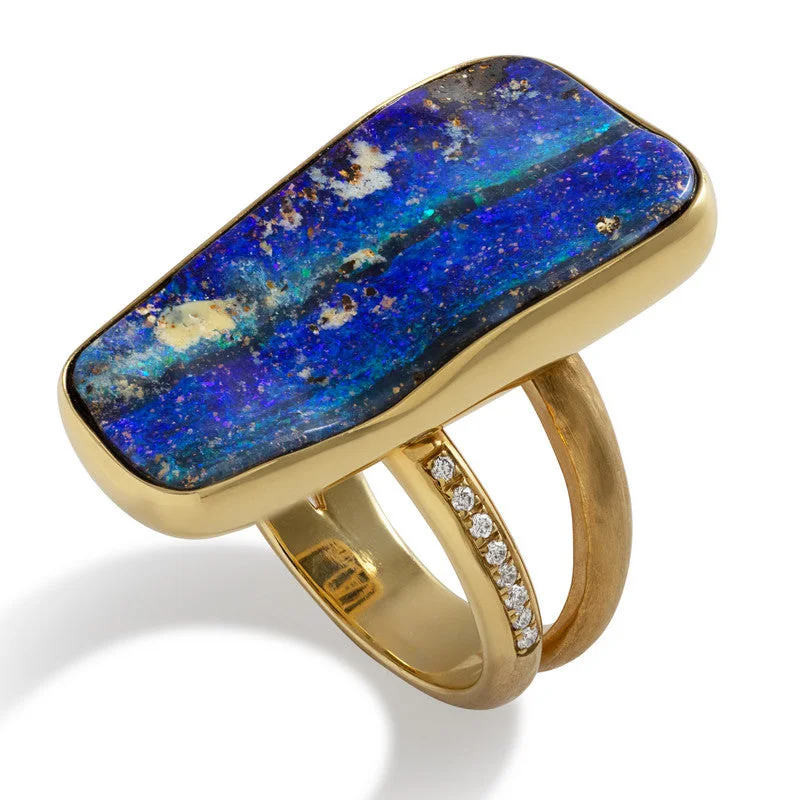 Women's Australian Boulder Opal Double Shank Ring