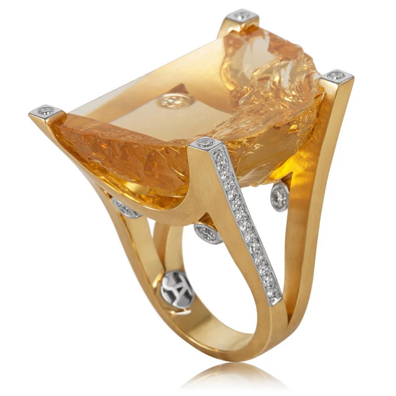 Women's Cleaved Half Moon Citrine and Diamond Ring