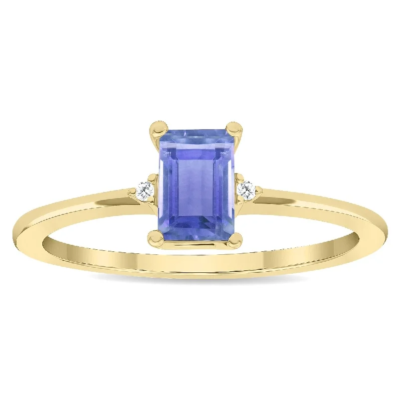 Women's Emerald Cut Tanzanite and Diamond Classic Band in 10K Yellow Gold