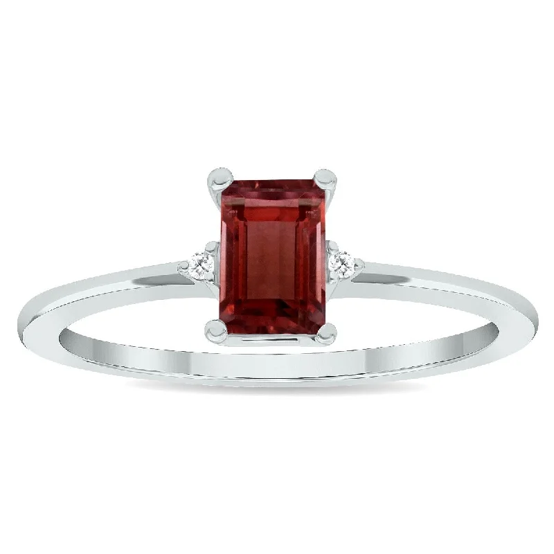 Women's Garnet and Diamond Classic Band in 10K White Gold