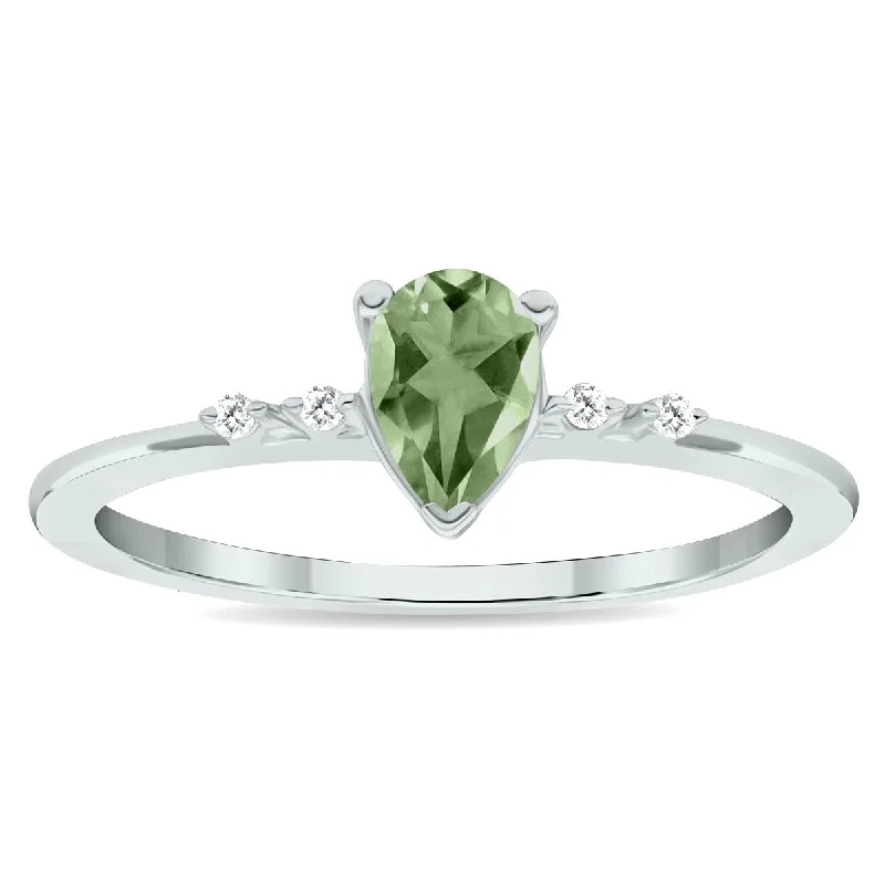 Women's Green Amethyst and Diamond Sparkle Ring in 10K White Gold