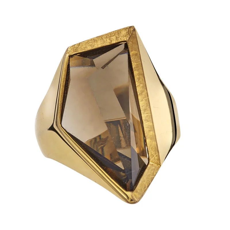 Women's Mirror Cut Smokey Quartz Ring