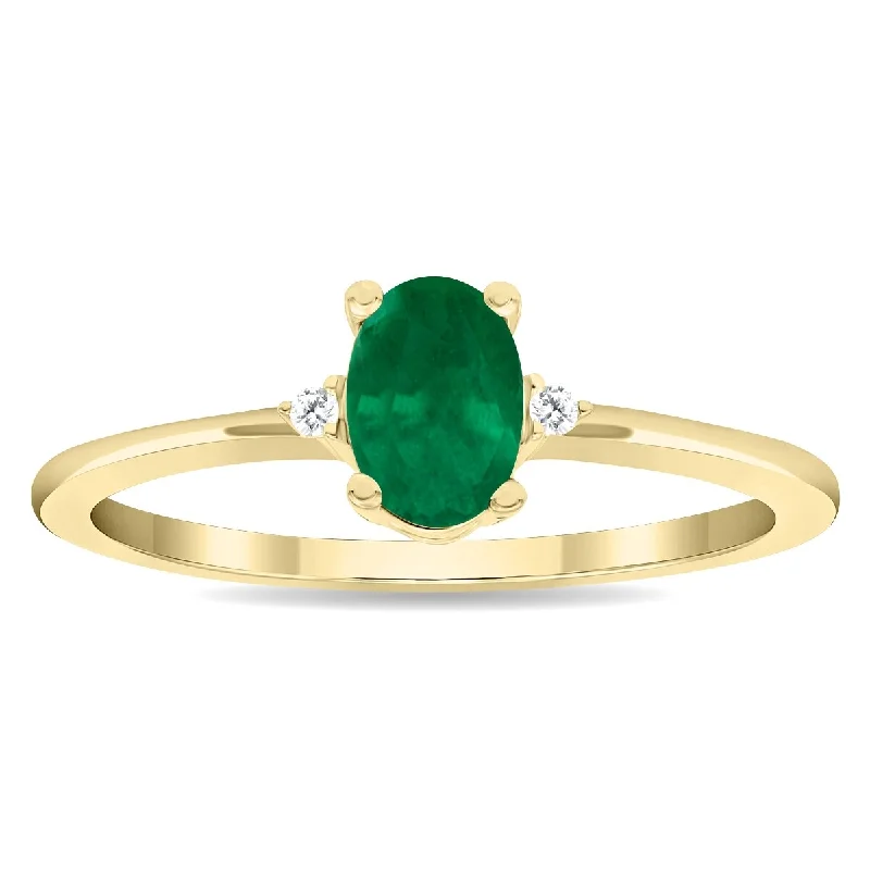 Women's Oval Shaped Emerald and Diamond Classic Band in 10K Yellow Gold