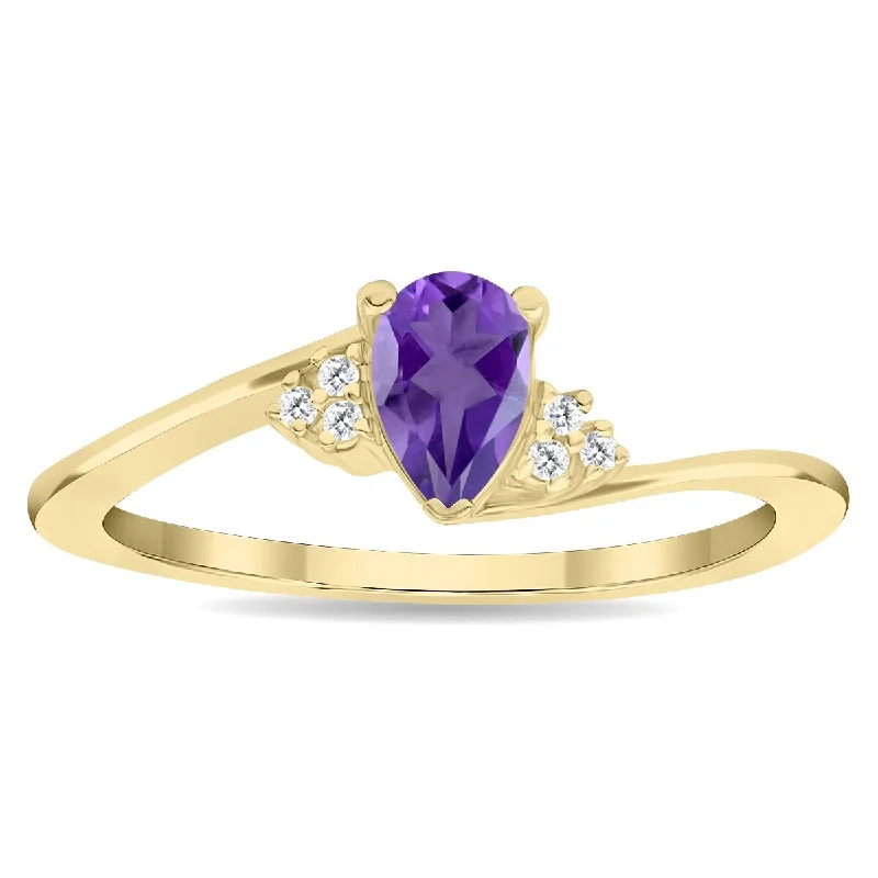 Women's Pear Shaped Amethyst and Diamond Tierra Ring in 10K Yellow Gold