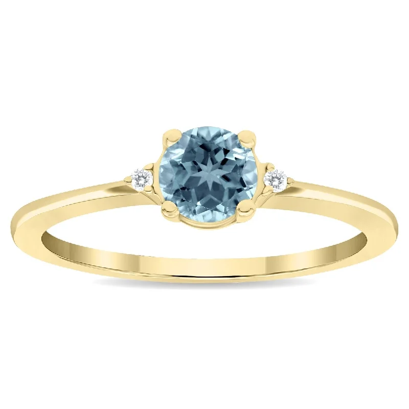 Women's Round Shaped Aquamarine and Diamond Classic Band in 10K Yellow Gold