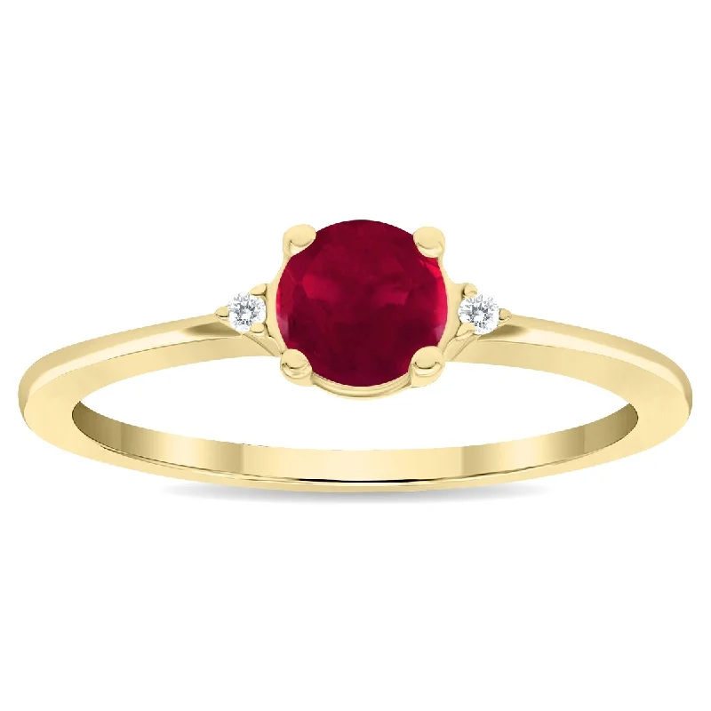 Women's Round Shaped Ruby and Diamond Classic Band in 10K Yellow Gold