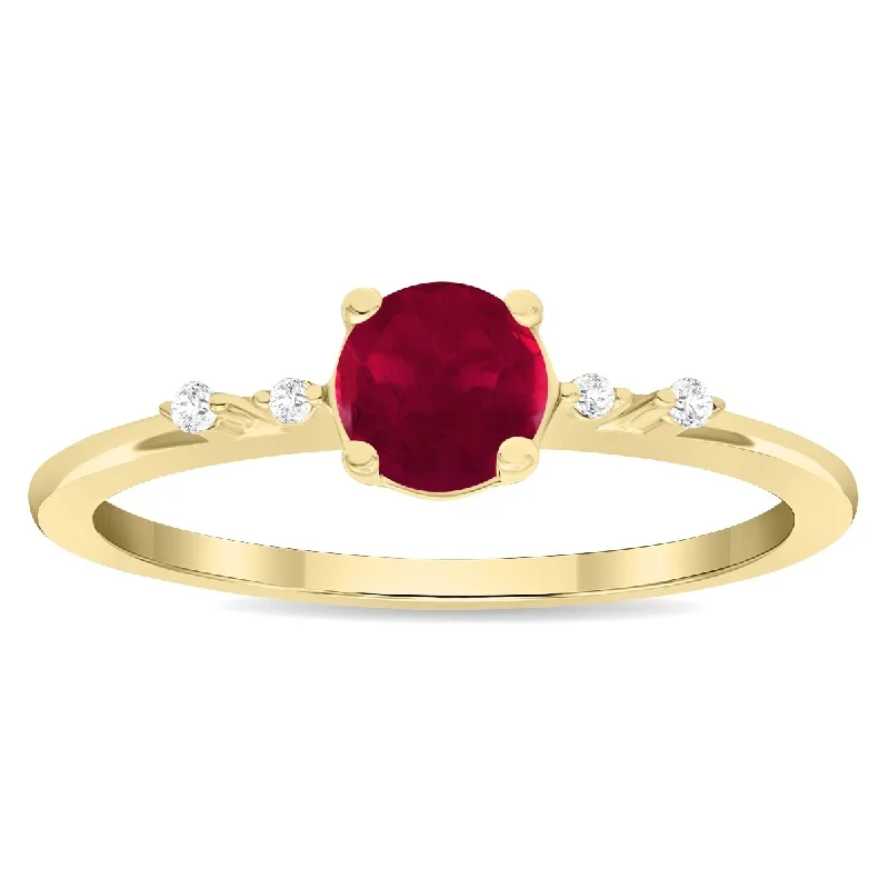 Women's Round Shaped Ruby and Diamond Sparkle Ring in 10K Yellow Gold