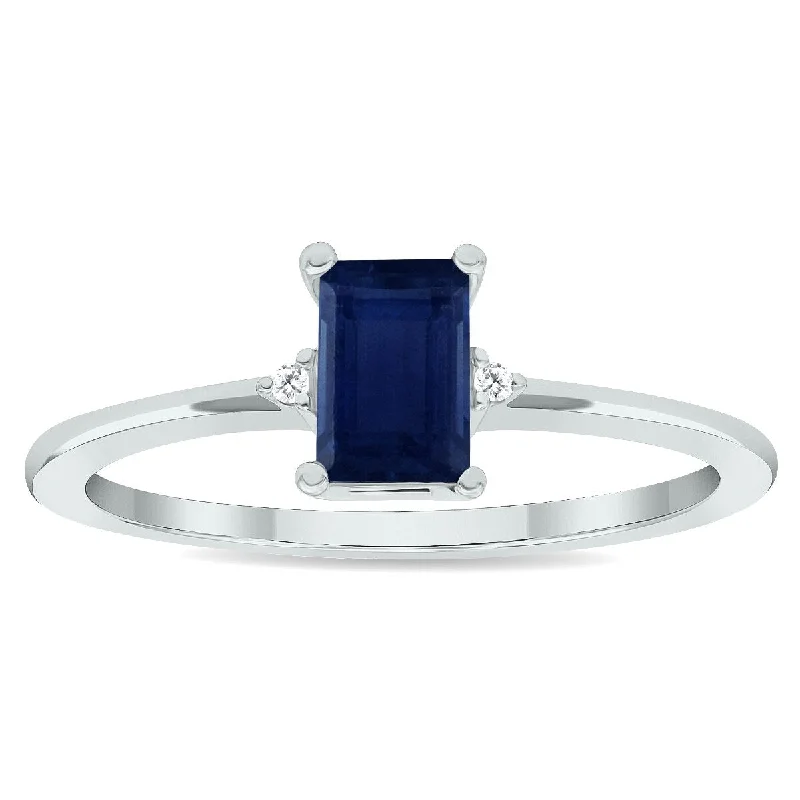 Women's Sapphire and Diamond Classic Band in 10K White Gold