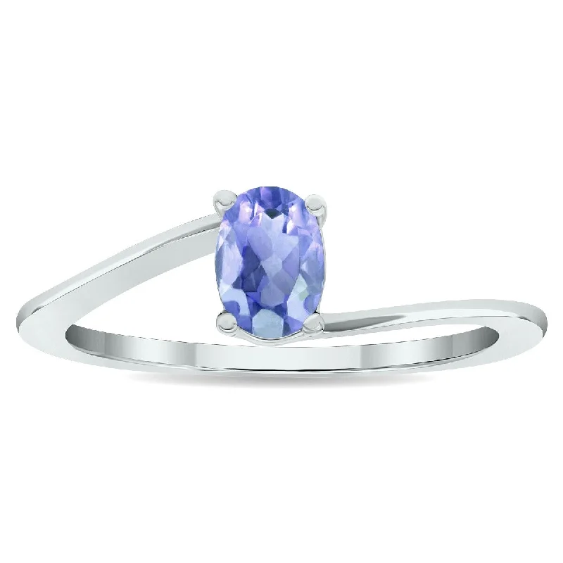 Women's Solitaire Tanzanite Wave Ring in 10K White Gold