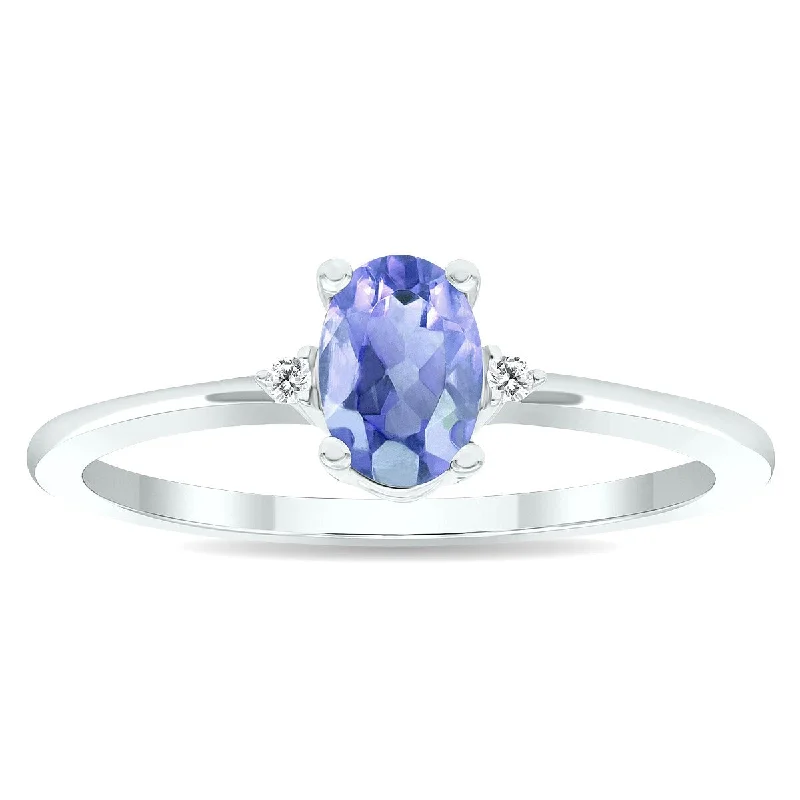 Women's Tanzanite and Diamond Classic Band in 10K White Gold