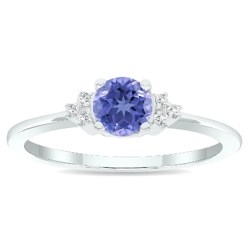 Women's Tanzanite and Diamond Half Moon Ring in 10K White Gold