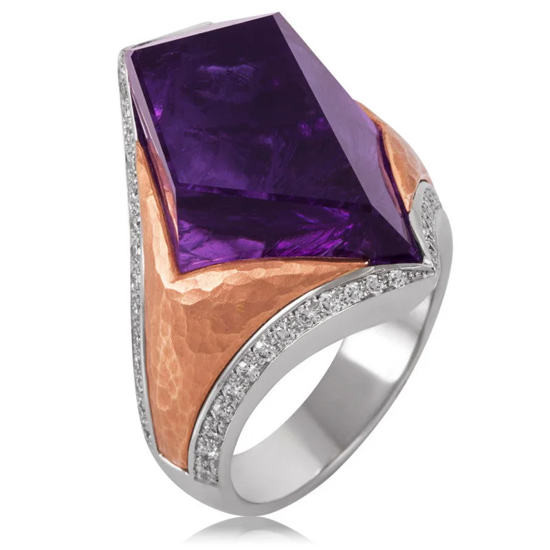 Women's Two Tone Mirror Cut Amethyst Ring