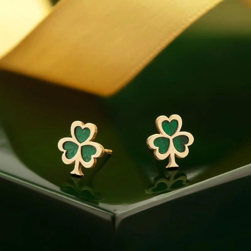 10K Malachite Shamrock Earrings