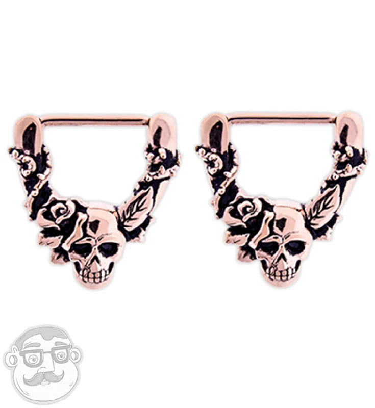 14G Rose Gold PVD Skull & Roses Nipple Clicker