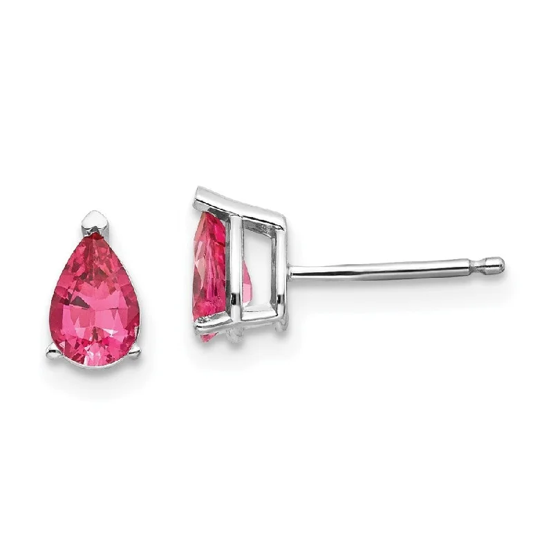 14k White Gold Pink Spinel Stud Earrings (L-7 mm, W-4 mm)