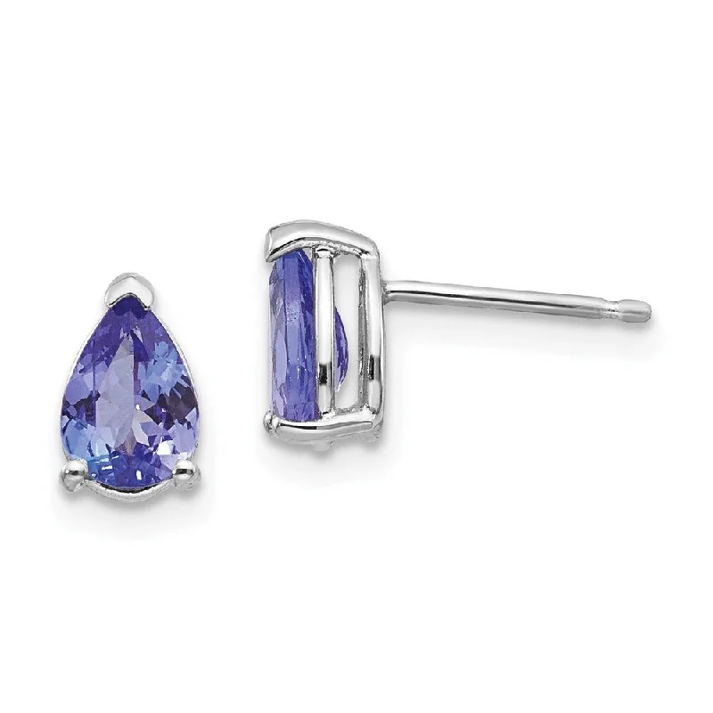 14k White Gold Tanzanite Stud Earrings (L-8 mm, W-5.5 mm)