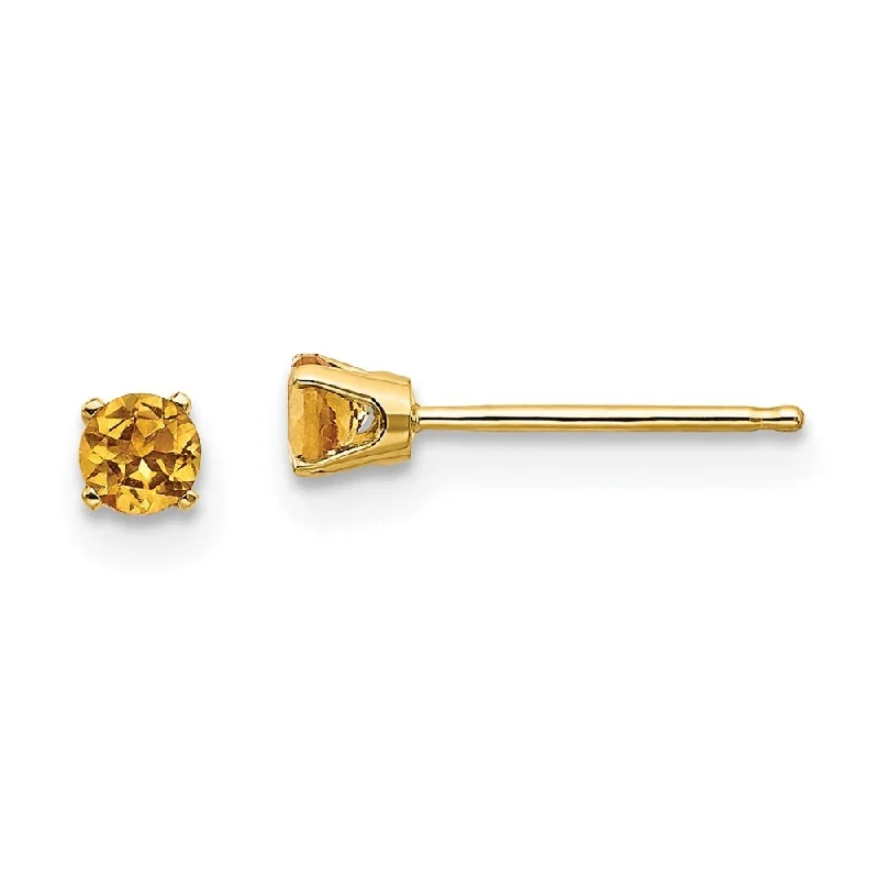 14k Yellow Gold November Citrine Stud Earrings (L-3 mm, W-3 mm)