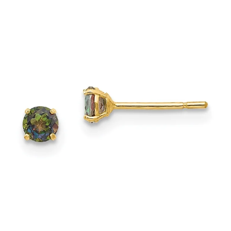 14k Yellow Gold Round Mystic Gemstone Stud Earrings (L-3 mm, W-3 mm)