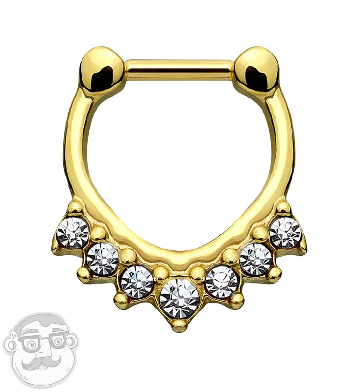 16G Gold Septenary CZ Stainless Steel Septum Clicker