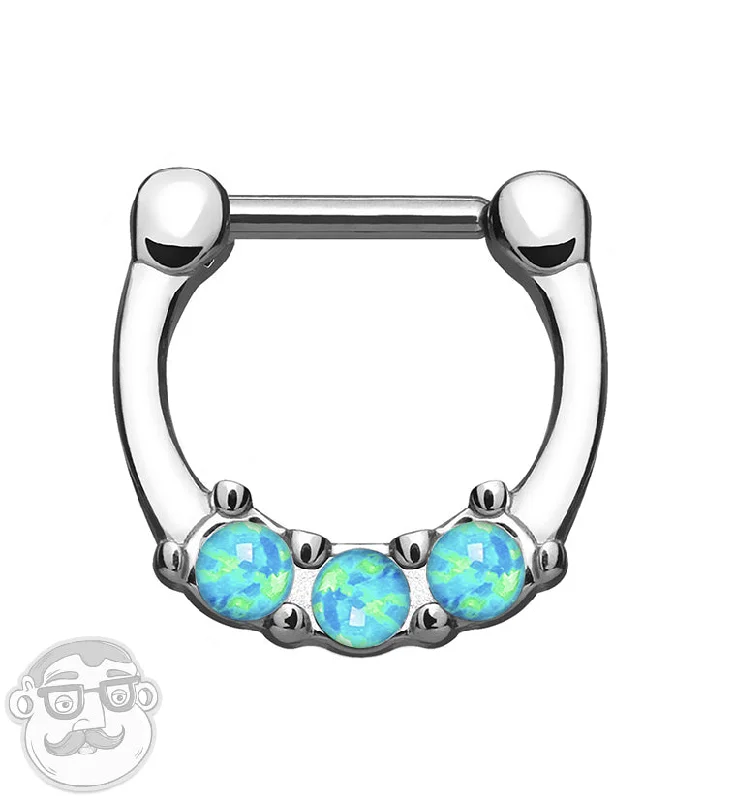 16G Triple Blue Opalite Stainless Steel Septum Clicker