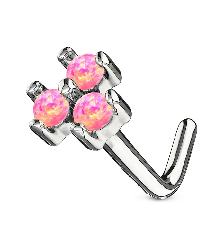 20G Pink Trinity Opal 14kt White Gold L Bend Nose Ring