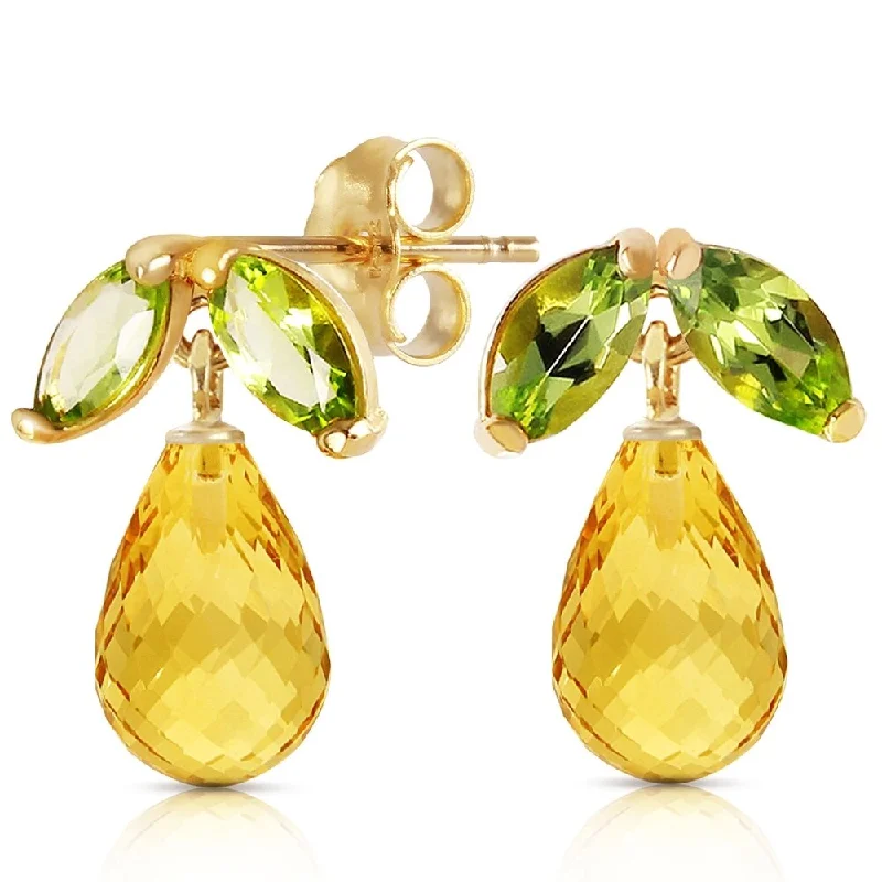 3.4 Carat 14K Solid Gold Stud Earrings Peridot Citrine