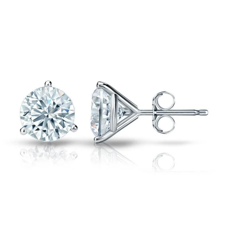 Auriya 1 1/2ctw 3 Prong Martini Set Round Diamond Stud Earrings 14K Gold Certified