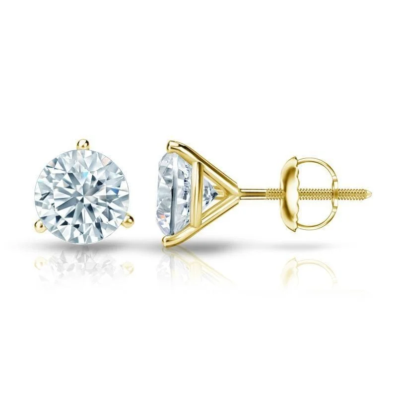 Auriya 1 1/4ctw 3 Prong Martini Set Round Diamond Stud Earrings 14K Gold Certified