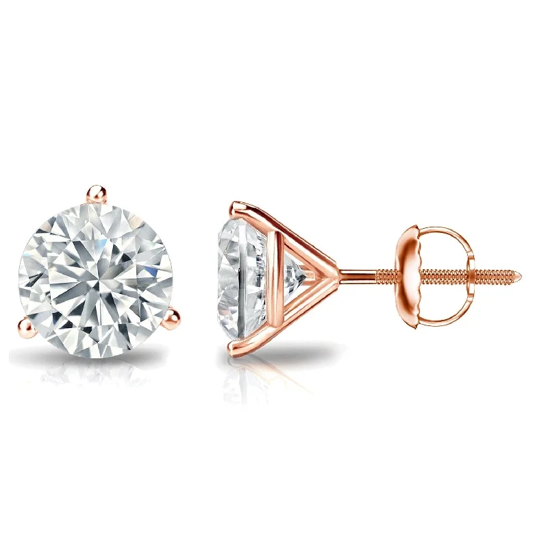 Auriya 1 3/4ctw 3 Prong Martini Set Round Diamond Stud Earrings 14K Gold GIA Certified