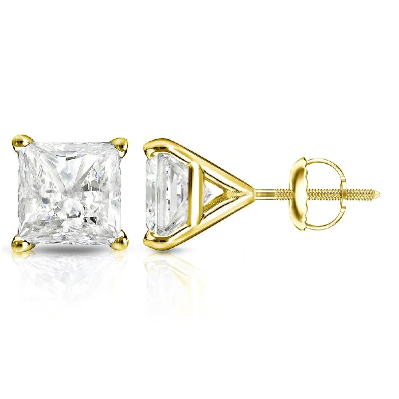 Auriya 14k Gold 1.25ctw Princess-cut Diamond Stud Earrings Martini-set